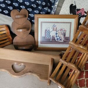 Rustic Wooden Decor Set with Heart Accents